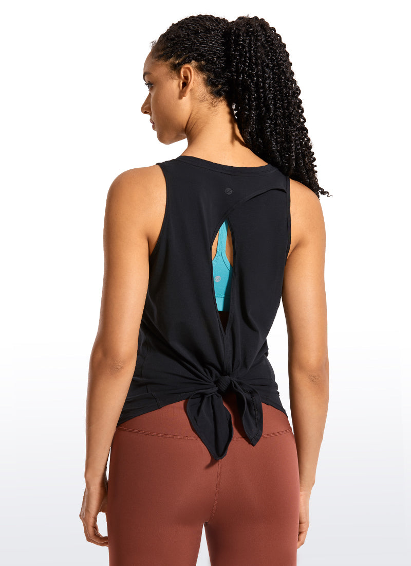 CRZ YOGA Women's Yoga Loose Fit Tops Pima Cotton Tank Split Open Back Black