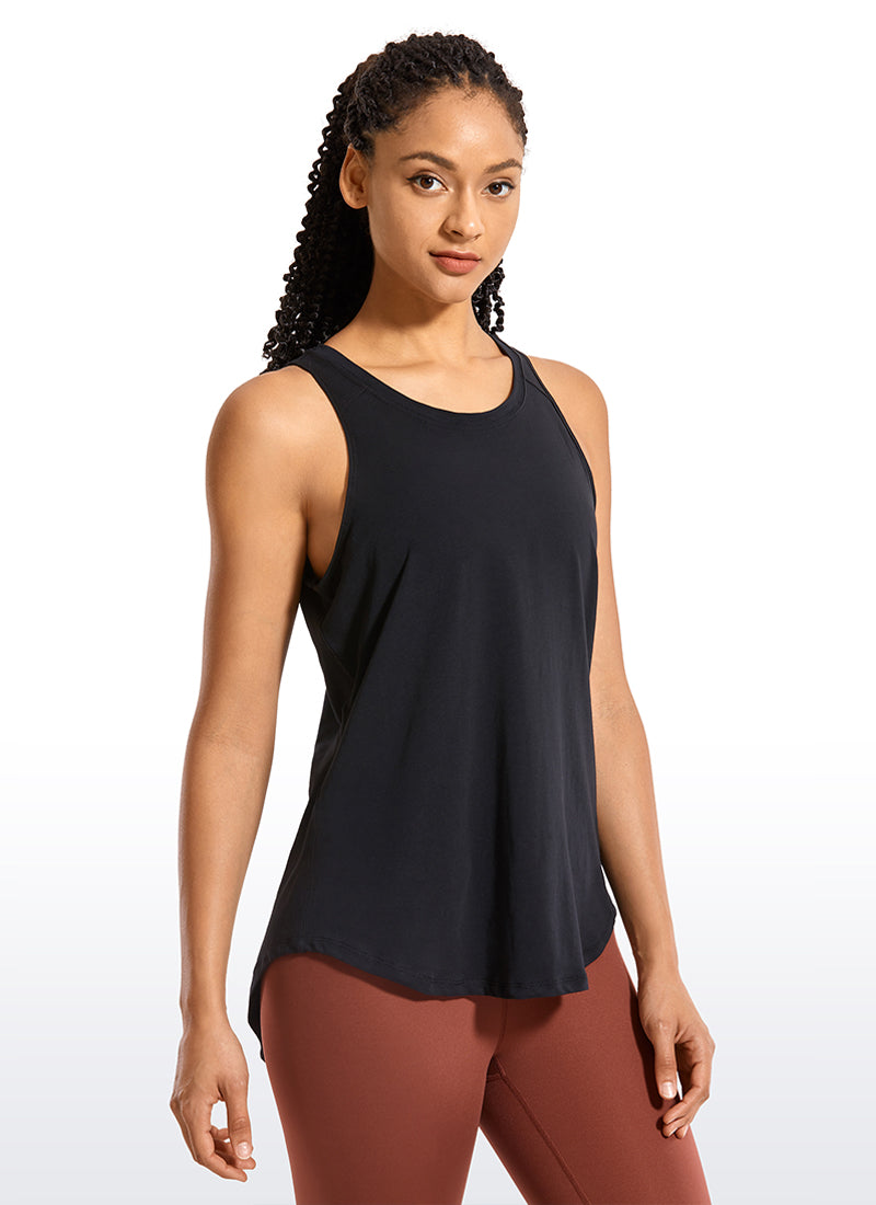 CRZ YOGA Women's Yoga Loose Fit Tops Pima Cotton Tank Split Open Back Black