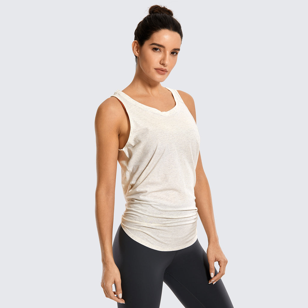 CRZ YOGA Women's Yoga Loose Fit Tops Pima Cotton Tank Split Open Back White