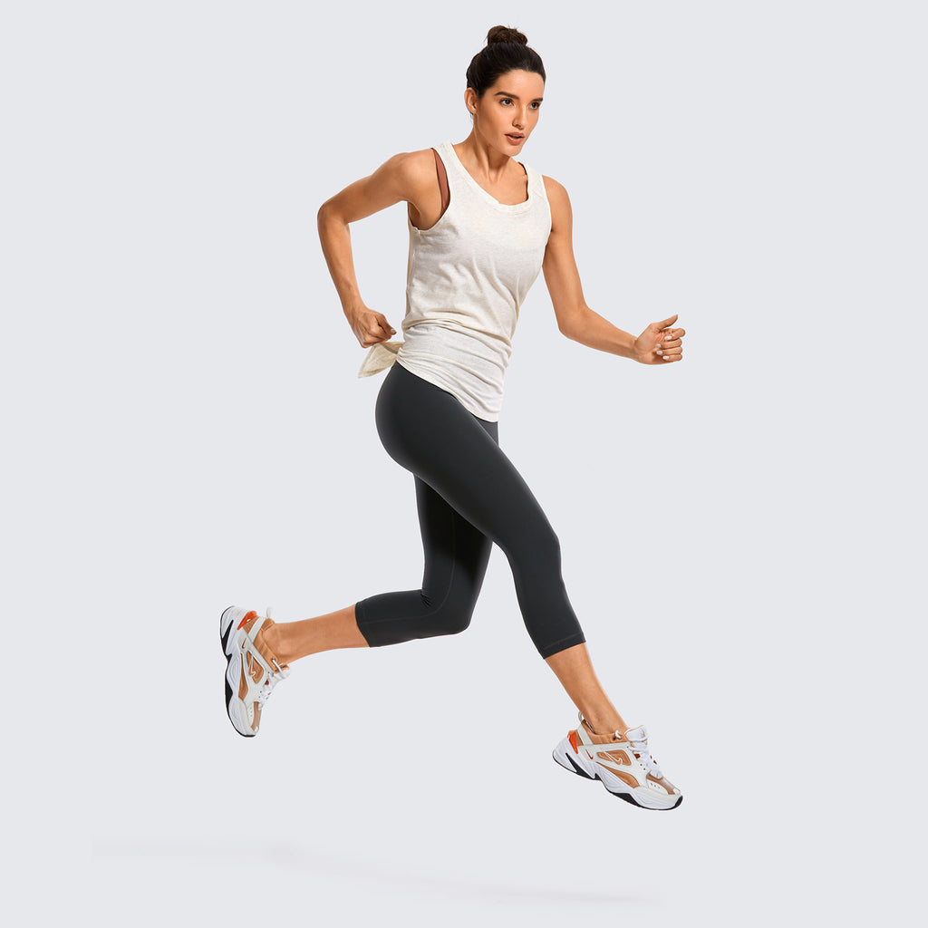 CRZ YOGA Women's Yoga Loose Fit Tops Pima Cotton Tank Split Open Back White