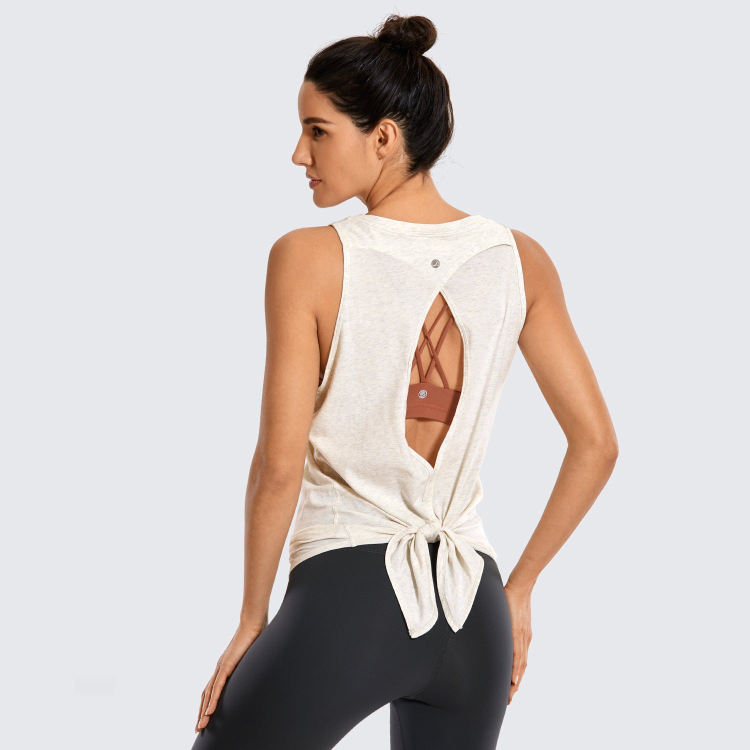 CRZ YOGA Women's Yoga Loose Fit Tops Pima Cotton Tank Split Open Back Ice Grey White