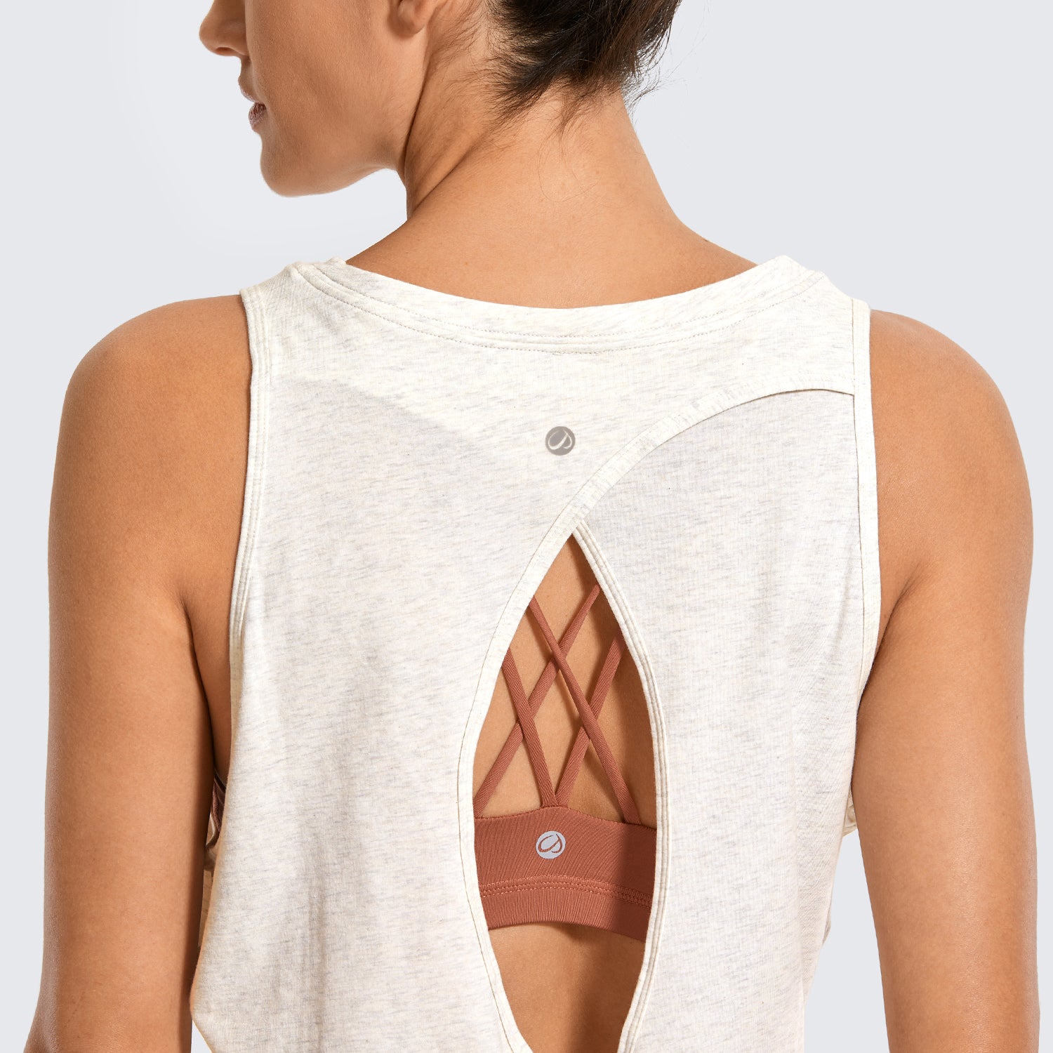 CRZ YOGA Women's Yoga Loose Fit Tops Pima Cotton Tank Split Open Back Ice Grey White