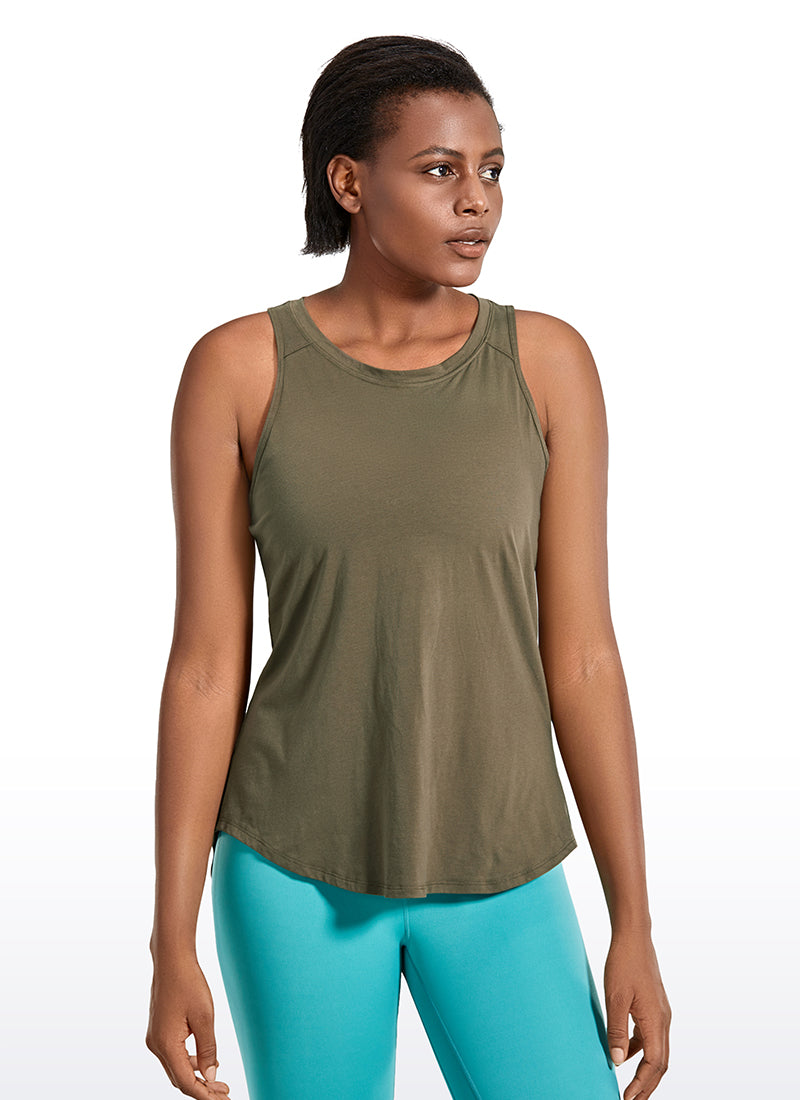 CRZ YOGA Women's Yoga Loose Fit Tops Pima Cotton Tank Split Open Back Olive yellow