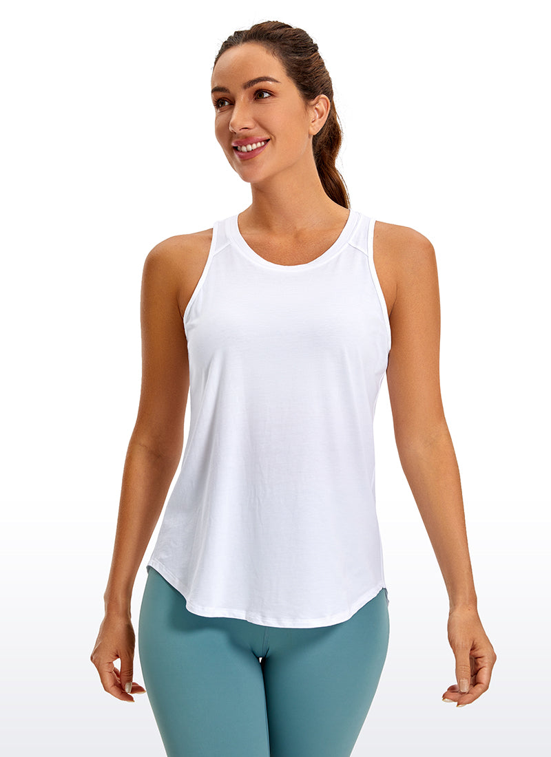 CRZ YOGA Women's Yoga Loose Fit Tops Pima Cotton Tank Split Open Back White