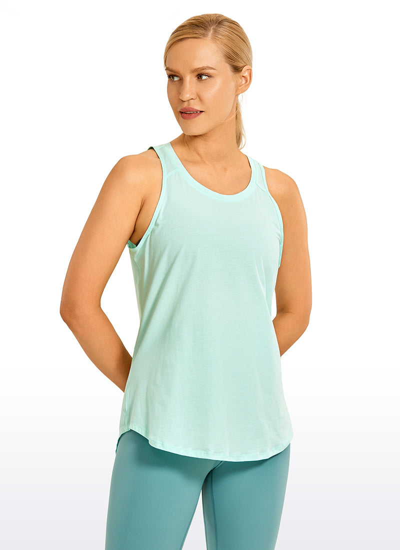 CRZ YOGA Women's Yoga Loose Fit Tops Pima Cotton Tank Split Open Back Blue Color