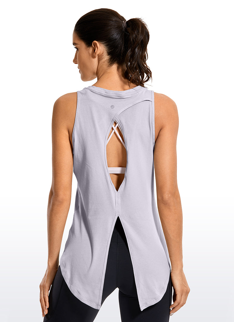 CRZ YOGA Women's Yoga Loose Fit Tops Pima Cotton Tank Split Open Back Iced Iris