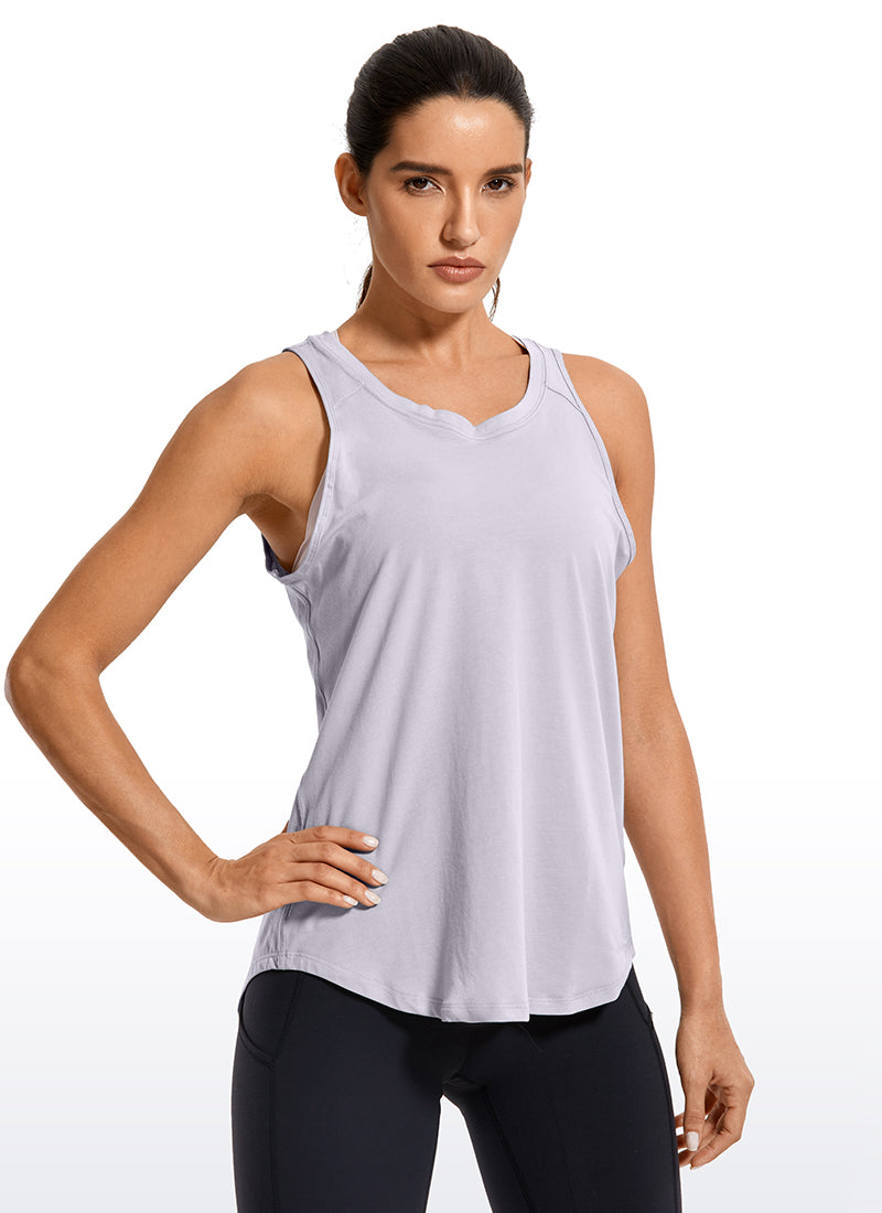 CRZ YOGA Women's Yoga Loose Fit Tops Pima Cotton Tank Split Open Back Iced Iris