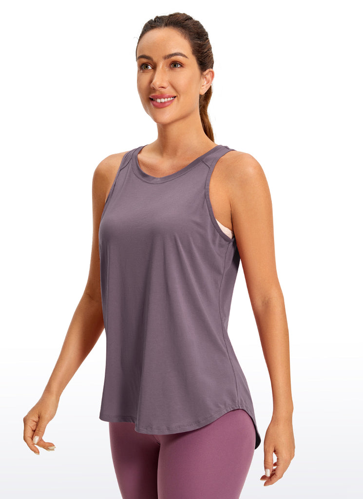 CRZ YOGA Women's Yoga Loose Fit Tops Pima Cotton Tank Split Open Back purple gray