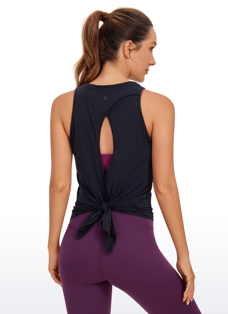 CRZ YOGA Women's Yoga Loose Fit Tops Pima Cotton Tank Split Open Back Navy