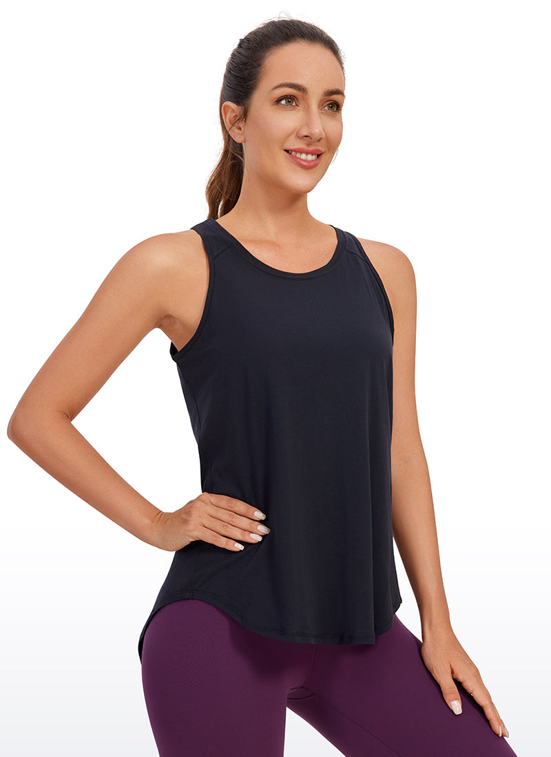 CRZ YOGA Women's Yoga Loose Fit Tops Pima Cotton Tank Split Open Back Navy