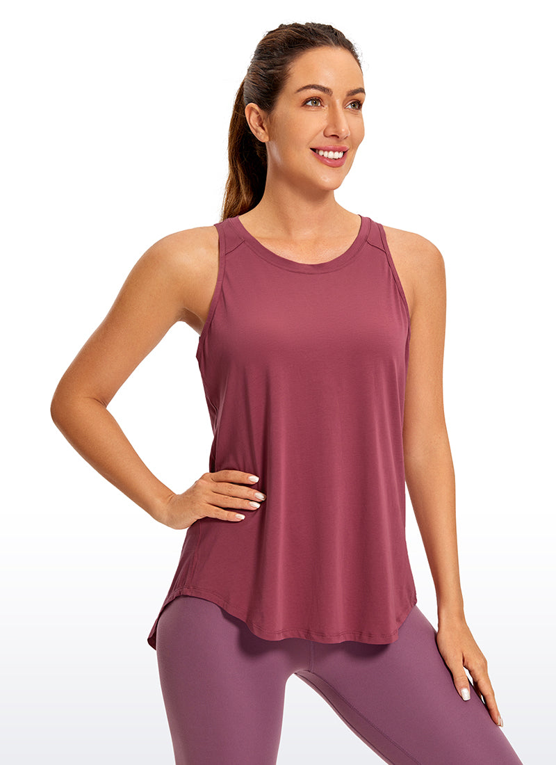 CRZ YOGA Women's Yoga Loose Fit Tops Pima Cotton Tank Split Open Back Misty Merlot