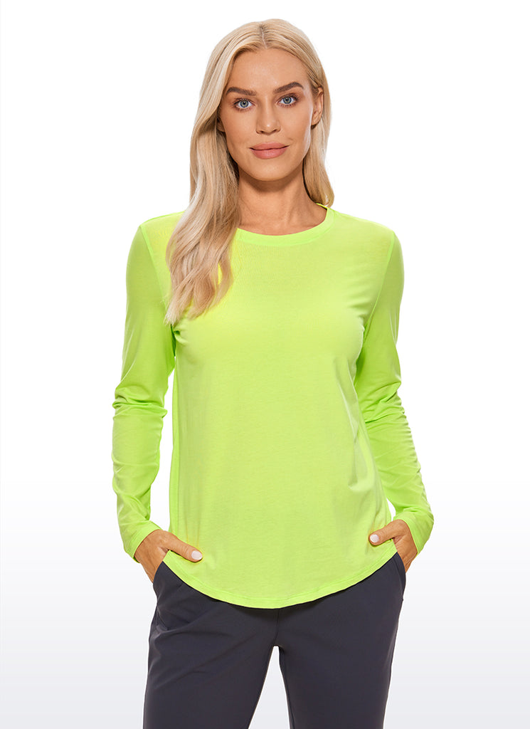 CRZ YOGA Women's Yoga Classic Fit Tops Pima Cotton Workout Long Sleeve Bright Verdancy