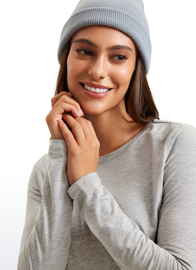 CRZ YOGA Women's Yoga Classic Fit Tops Pima Cotton Workout Long Sleeve Ice Grey White