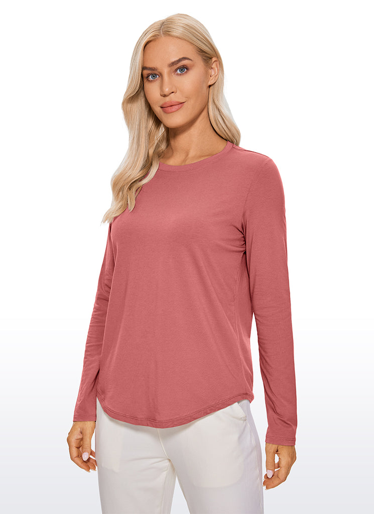 CRZ YOGA Women's Yoga Classic Fit Tops Pima Cotton Workout Long Sleeve Strong Blue