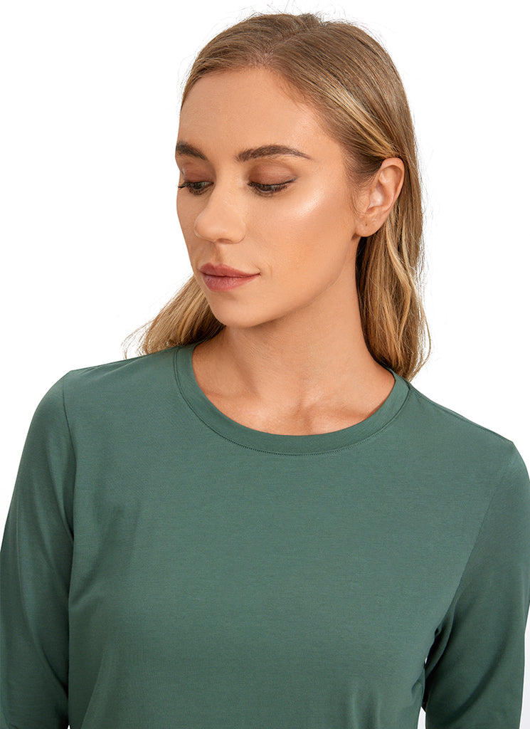 CRZ YOGA Women's Yoga Classic Fit Tops Pima Cotton Workout Long Sleeve Graphite Green