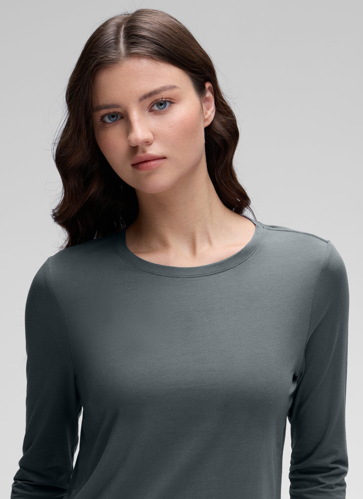 CRZ YOGA Women's Yoga Classic Fit Tops Pima Cotton Workout Long Sleeve Cinnamon Ash