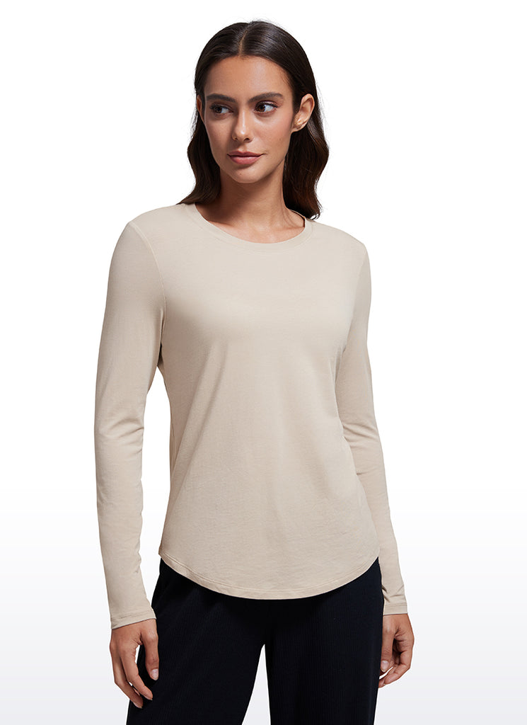 CRZ YOGA Women's Yoga Classic Fit Tops Pima Cotton Workout Long Sleeve Slate Blue