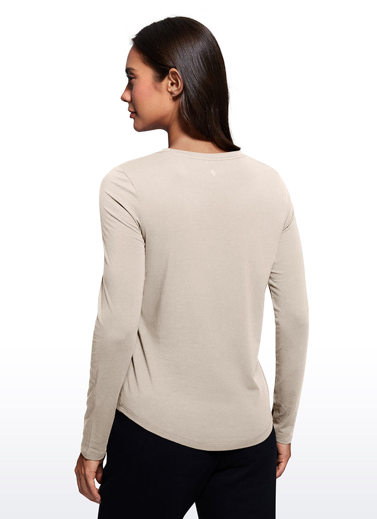 CRZ YOGA Women's Yoga Classic Fit Tops Pima Cotton Workout Long Sleeve Slate Blue