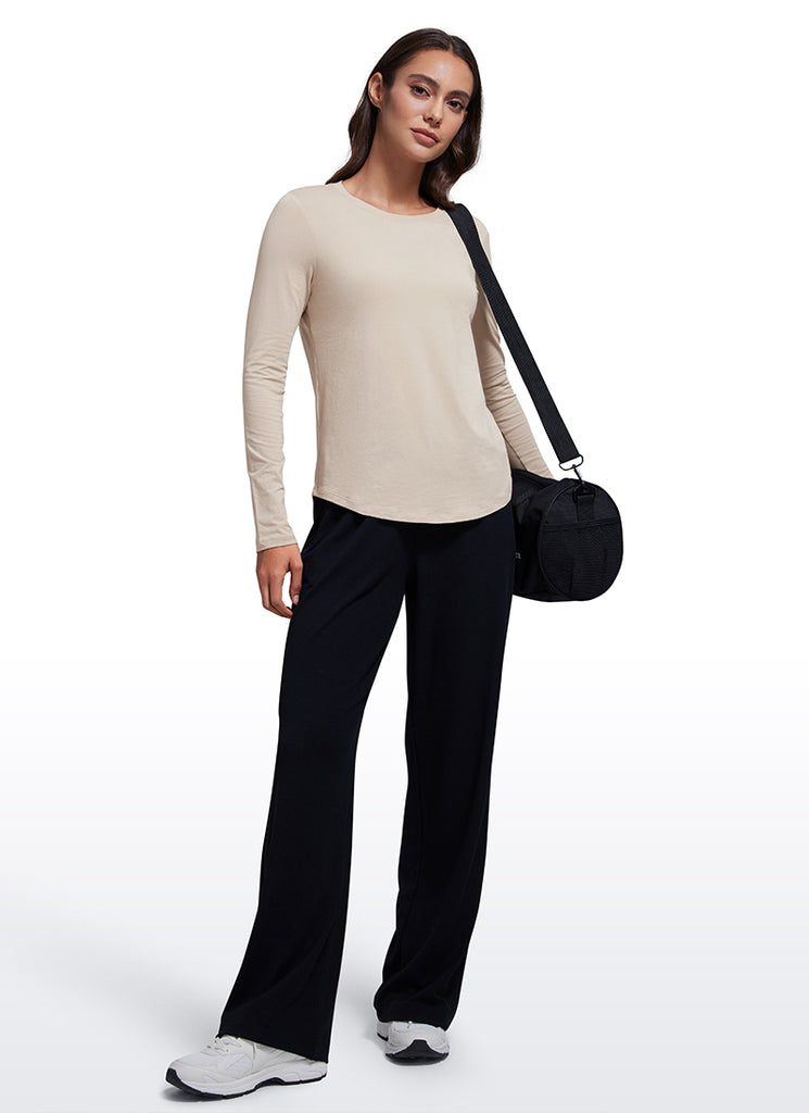 CRZ YOGA Women's Yoga Classic Fit Tops Pima Cotton Workout Long Sleeve Slate Blue