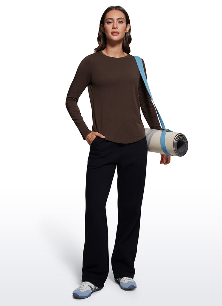 CRZ YOGA Women's Yoga Classic Fit Tops Pima Cotton Workout Long Sleeve Lava Smoke Grey