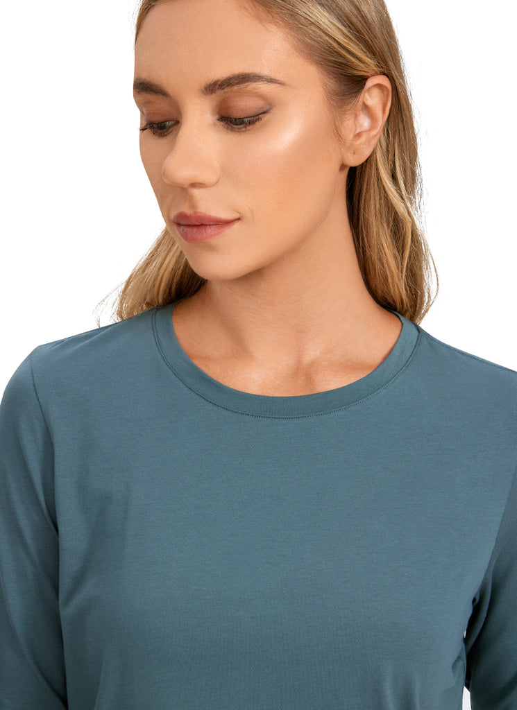 CRZ YOGA Women's Yoga Classic Fit Tops Pima Cotton Workout Long Sleeve Iced Iris