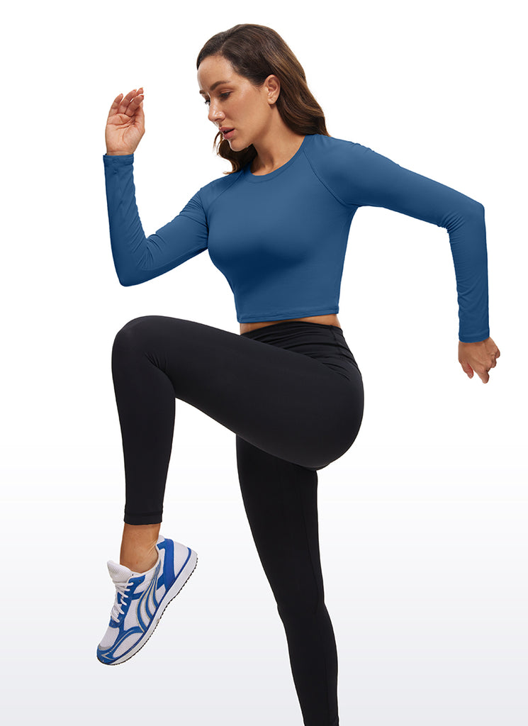 CRZ YOGA Women's Run Train Slim Fit Tops Brushed Long Sleeves Cropped Royal Lilac