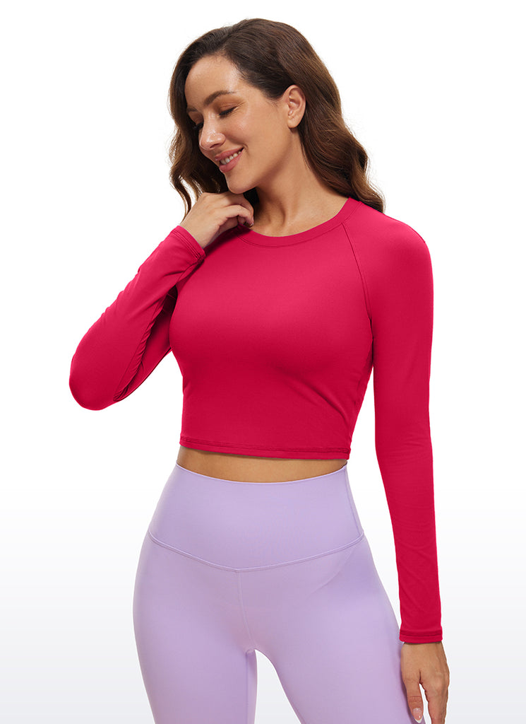 CRZ YOGA Women's Run Train Slim Fit Tops Brushed Long Sleeves Cropped Light grayish blue