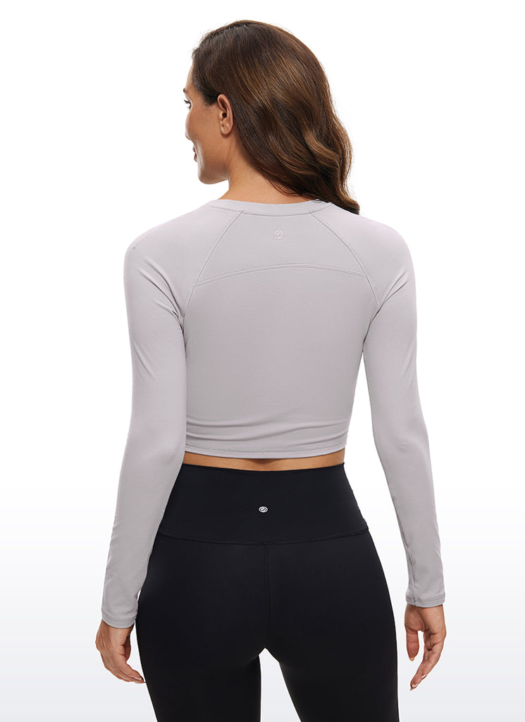CRZ YOGA Women's Run Train Slim Fit Tops Brushed Long Sleeves Cropped Magenta Purple
