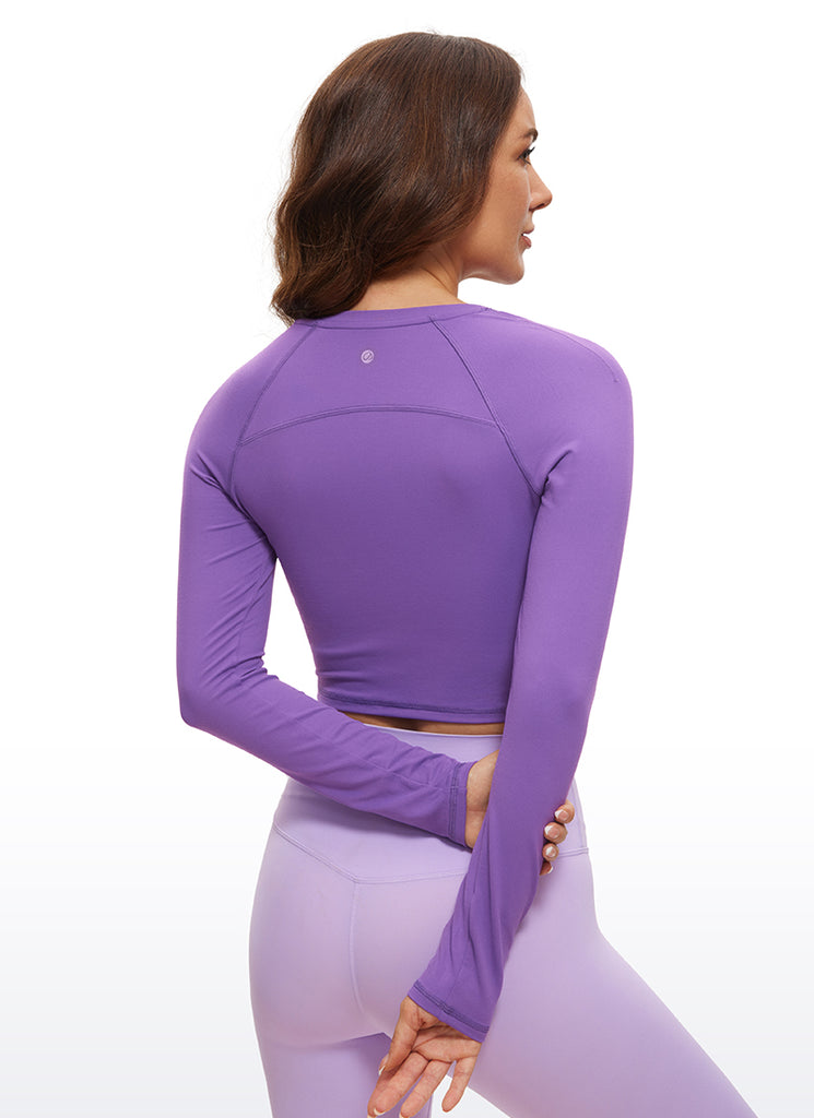 CRZ YOGA Women's Run Train Slim Fit Tops Brushed Long Sleeves Cropped Royal Lilac