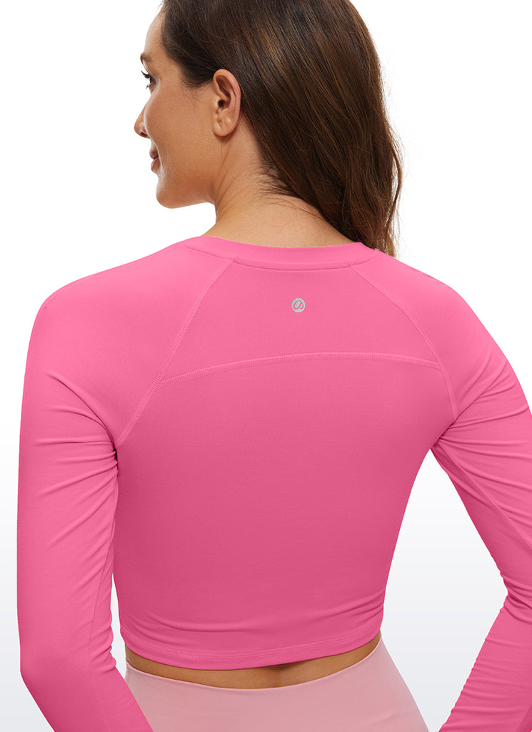 CRZ YOGA Women's Run Train Slim Fit Tops Brushed Long Sleeves Cropped Magenta
