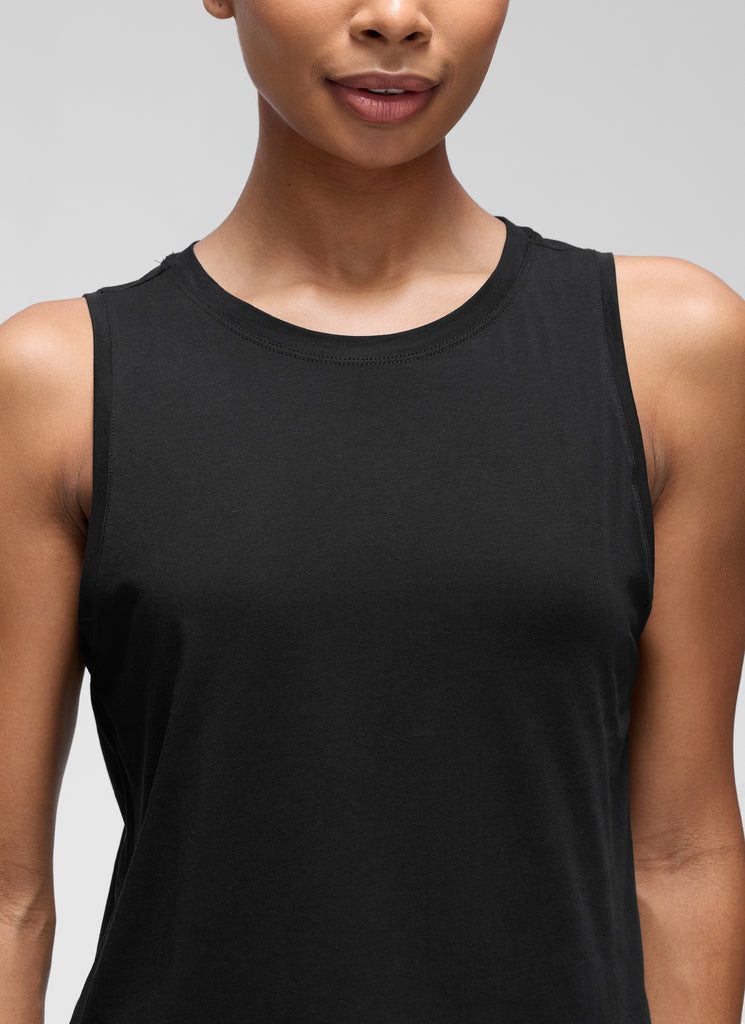 CRZ YOGA Women's Yoga Loose Fit Tops Pima Cotton Crop Tank Round Neck Black