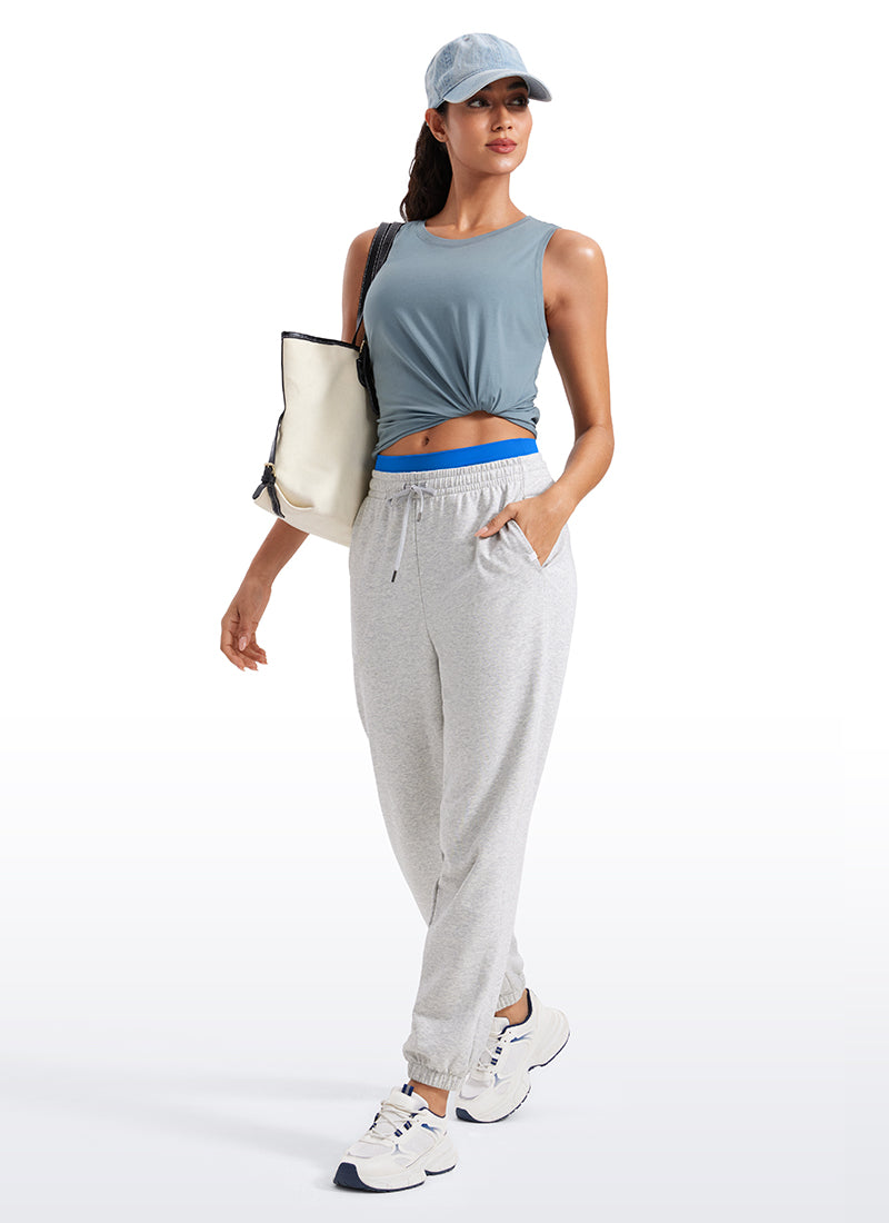 CRZ YOGA Women's Yoga Loose Fit Tops Pima Cotton Crop Tank Round Neck purple gray