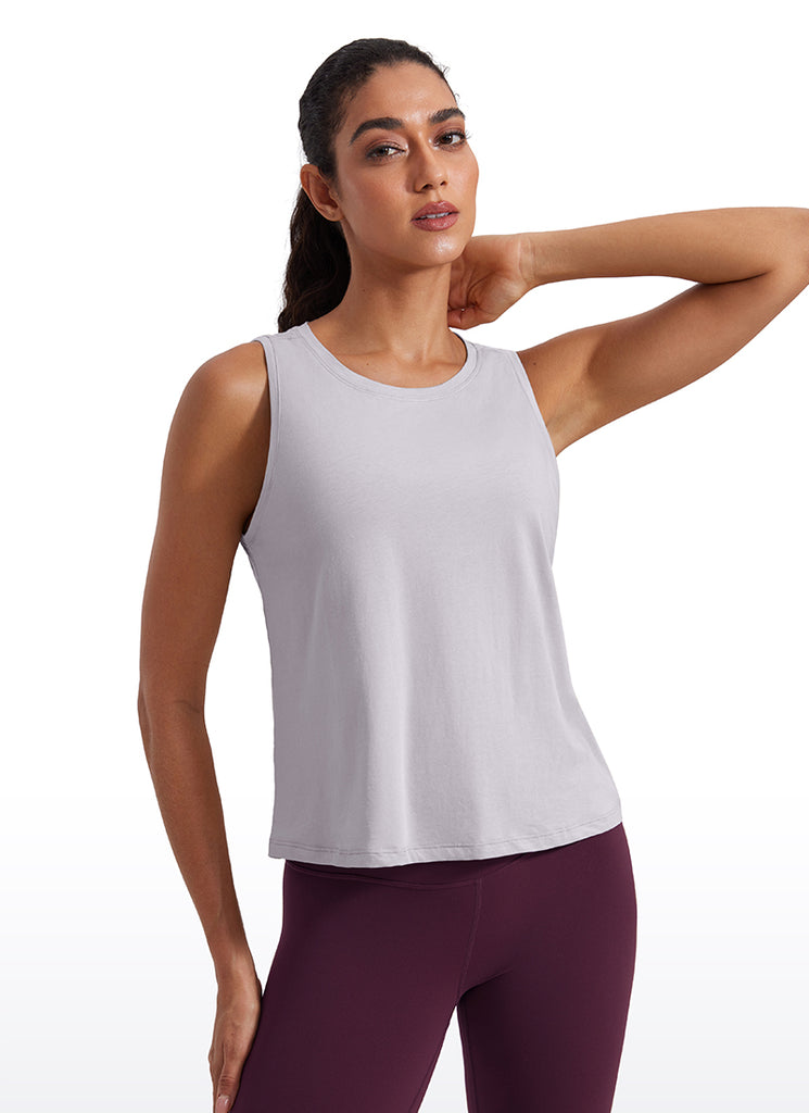 CRZ YOGA Women's Yoga Loose Fit Tops Pima Cotton Crop Tank Round Neck Iced Iris
