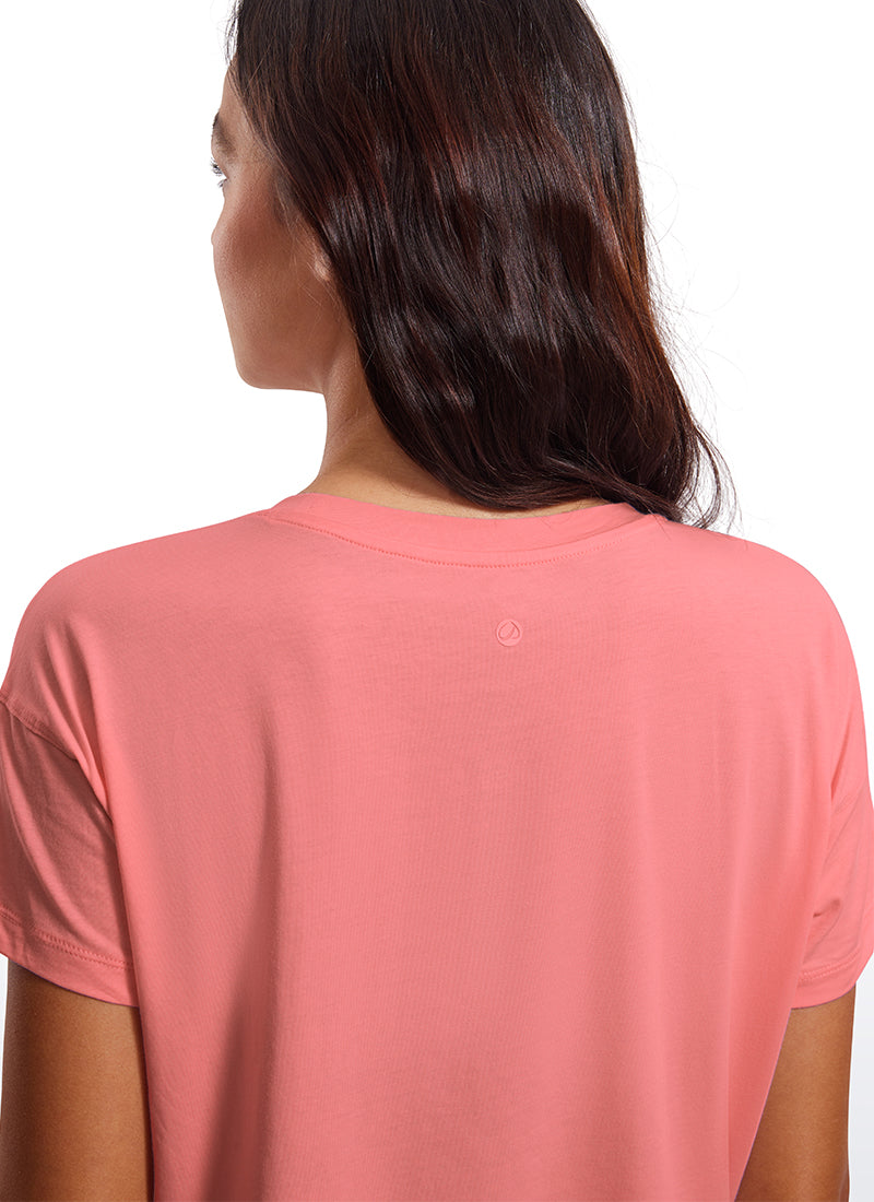 CRZ YOGA Women's Yoga Relaxed Fit Shirt Pima Cotton Crop Short Sleeves Iced Iris