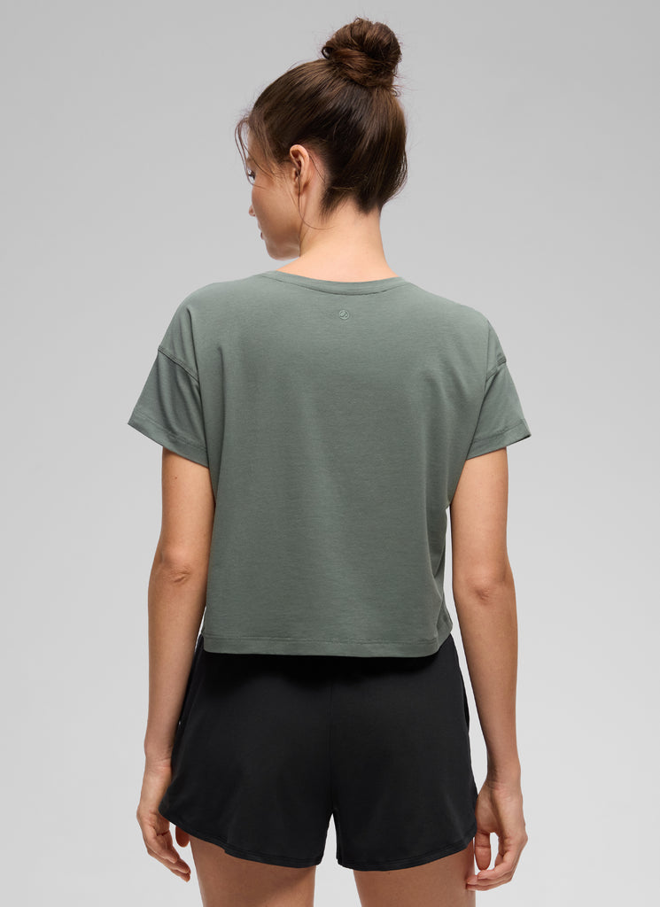 CRZ YOGA Women's Yoga Relaxed Fit Shirt Pima Cotton Crop Short Sleeves Jade Grey