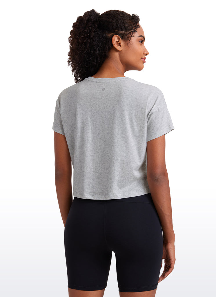 CRZ YOGA Women's Yoga Relaxed Fit Shirt Pima Cotton Crop Short Sleeves Black Tie Dye Flowers