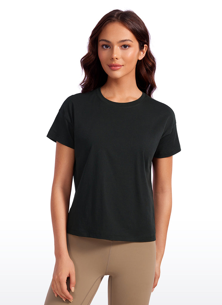 CRZ YOGA Women's Yoga Loose Fit Shirt Pima Cotton Short Sleeves purple gray