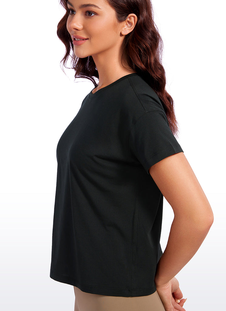 CRZ YOGA Women's Yoga Loose Fit Shirt Pima Cotton Short Sleeves purple gray