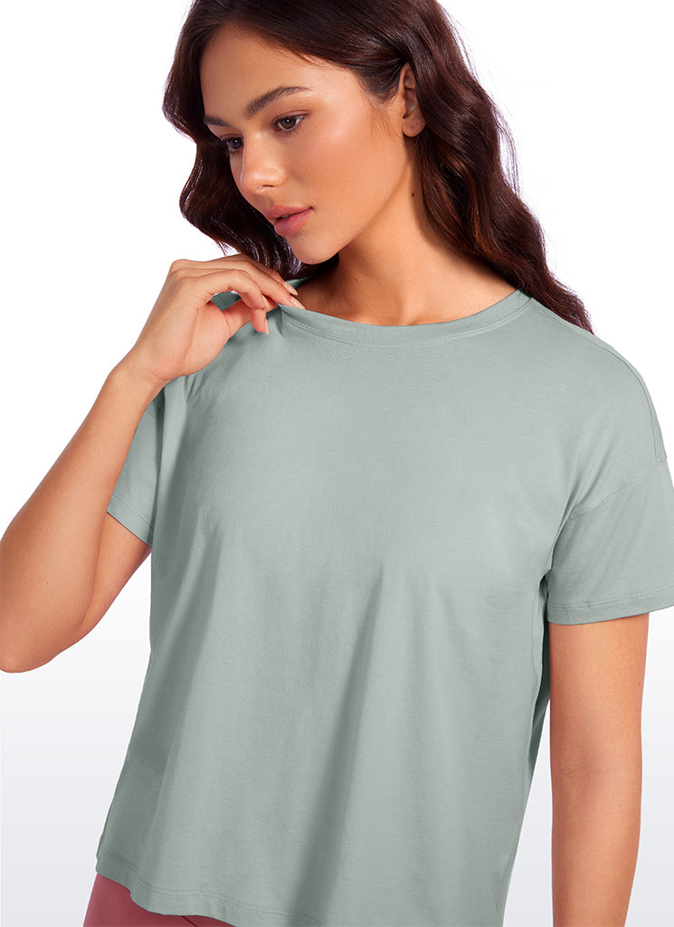 CRZ YOGA Women's Yoga Loose Fit Shirt Pima Cotton Short Sleeves Black