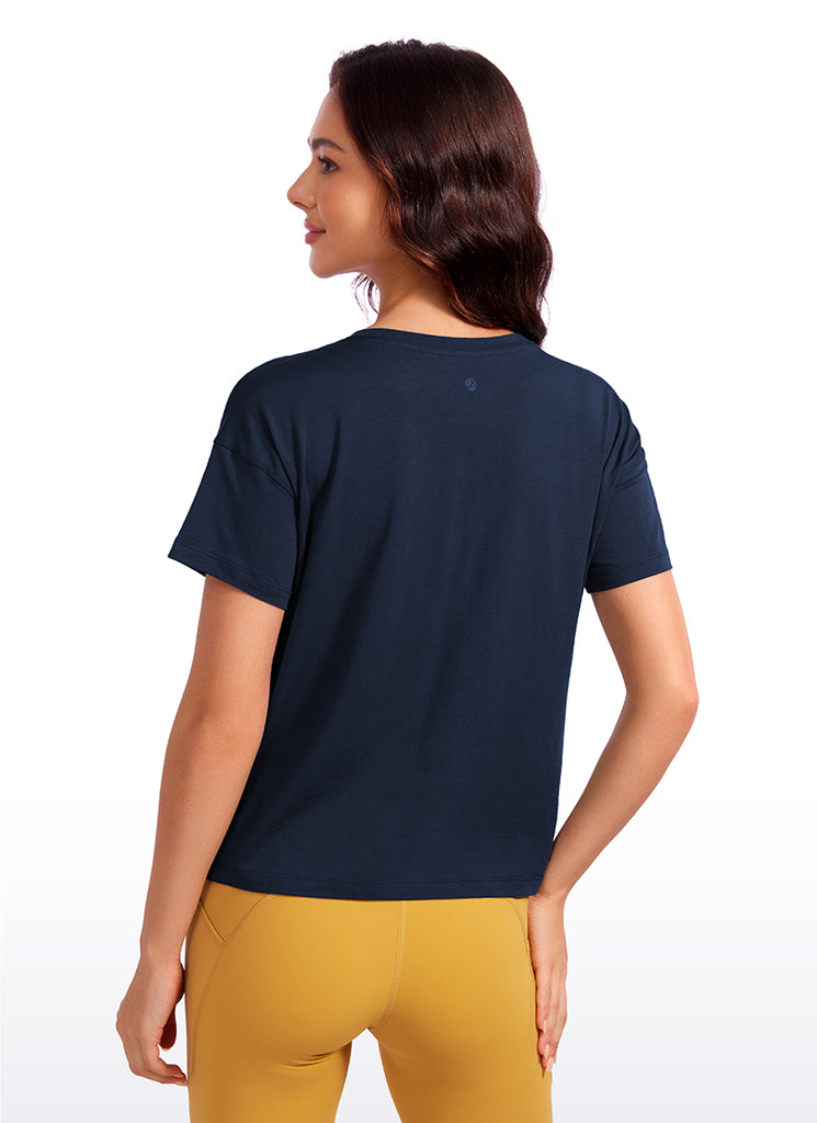 CRZ YOGA Women's Yoga Loose Fit Shirt Pima Cotton Short Sleeves Iced Iris