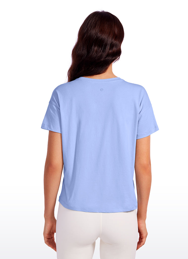 CRZ YOGA Women's Yoga Loose Fit Shirt Pima Cotton Short Sleeves Navy