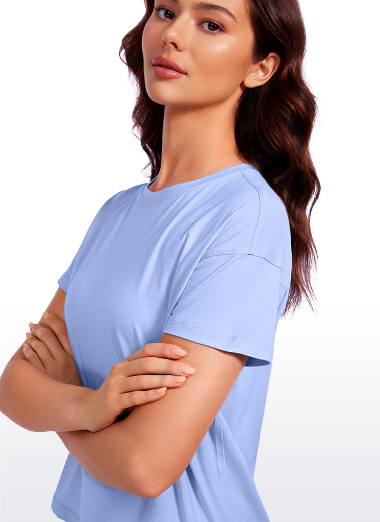 CRZ YOGA Women's Yoga Loose Fit Shirt Pima Cotton Short Sleeves Navy