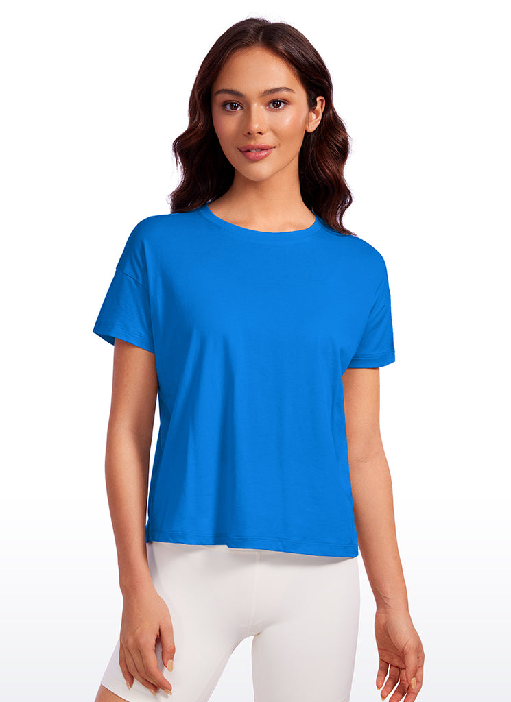 CRZ YOGA Women's Yoga Loose Fit Shirt Pima Cotton Short Sleeves Periwinkle Purple