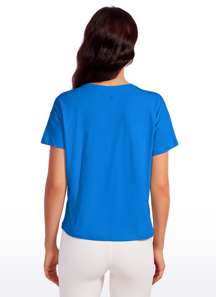 CRZ YOGA Women's Yoga Loose Fit Shirt Pima Cotton Short Sleeves Periwinkle Purple