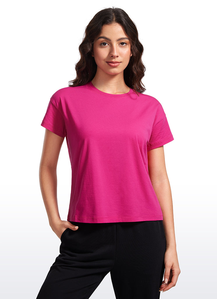 CRZ YOGA Women's Yoga Loose Fit Shirt Pima Cotton Short Sleeves Graphite Green