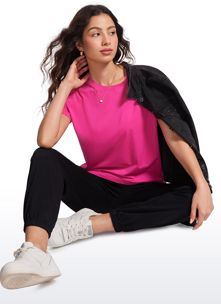 CRZ YOGA Women's Yoga Loose Fit Shirt Pima Cotton Short Sleeves Granita Pink