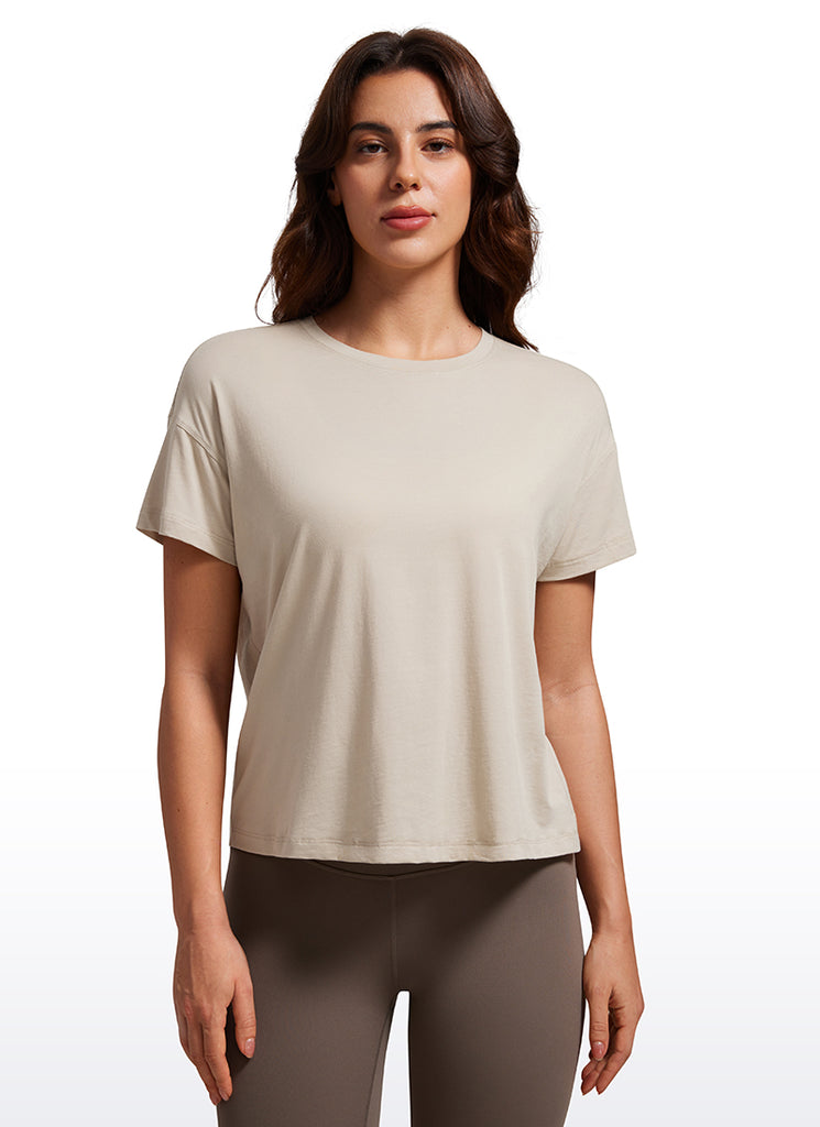 CRZ YOGA Women's Yoga Loose Fit Shirt Pima Cotton Short Sleeves White