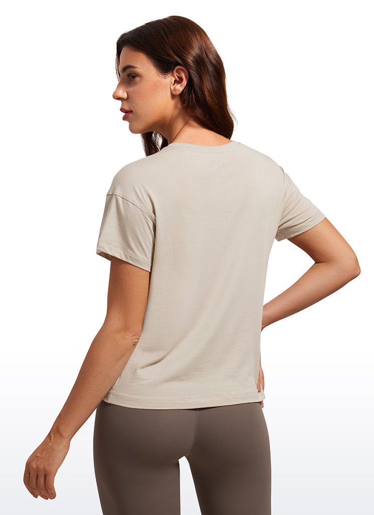 CRZ YOGA Women's Yoga Loose Fit Shirt Pima Cotton Short Sleeves White