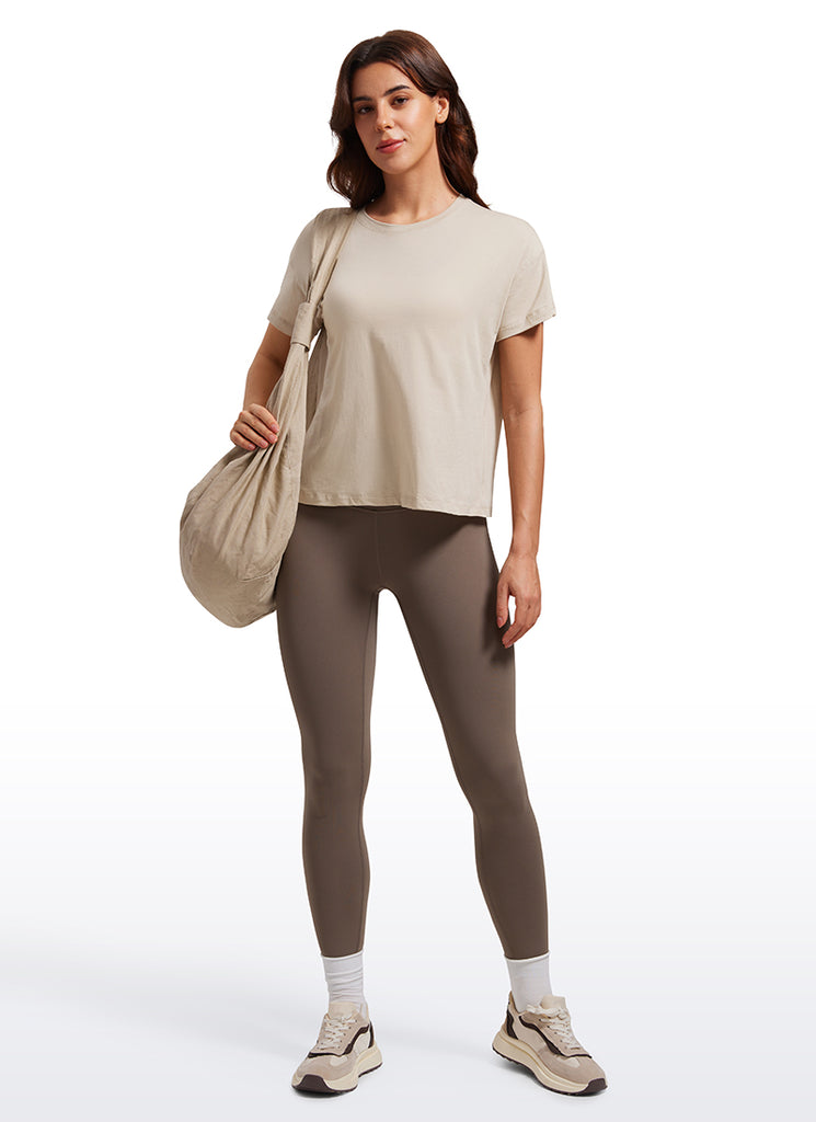 CRZ YOGA Women's Yoga Loose Fit Shirt Pima Cotton Short Sleeves Jade Grey