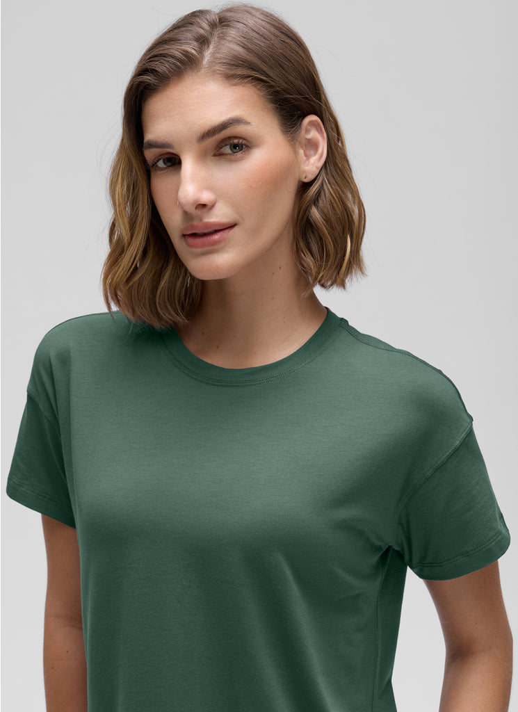 CRZ YOGA Women's Yoga Loose Fit Shirt Pima Cotton Short Sleeves Graphite Green